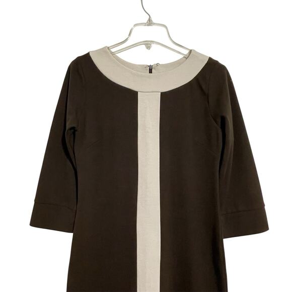 BCBGMaxAzria Colorblock Mini Shift Dress Size S Brown Cream Office Fall - Picture 2 of 9